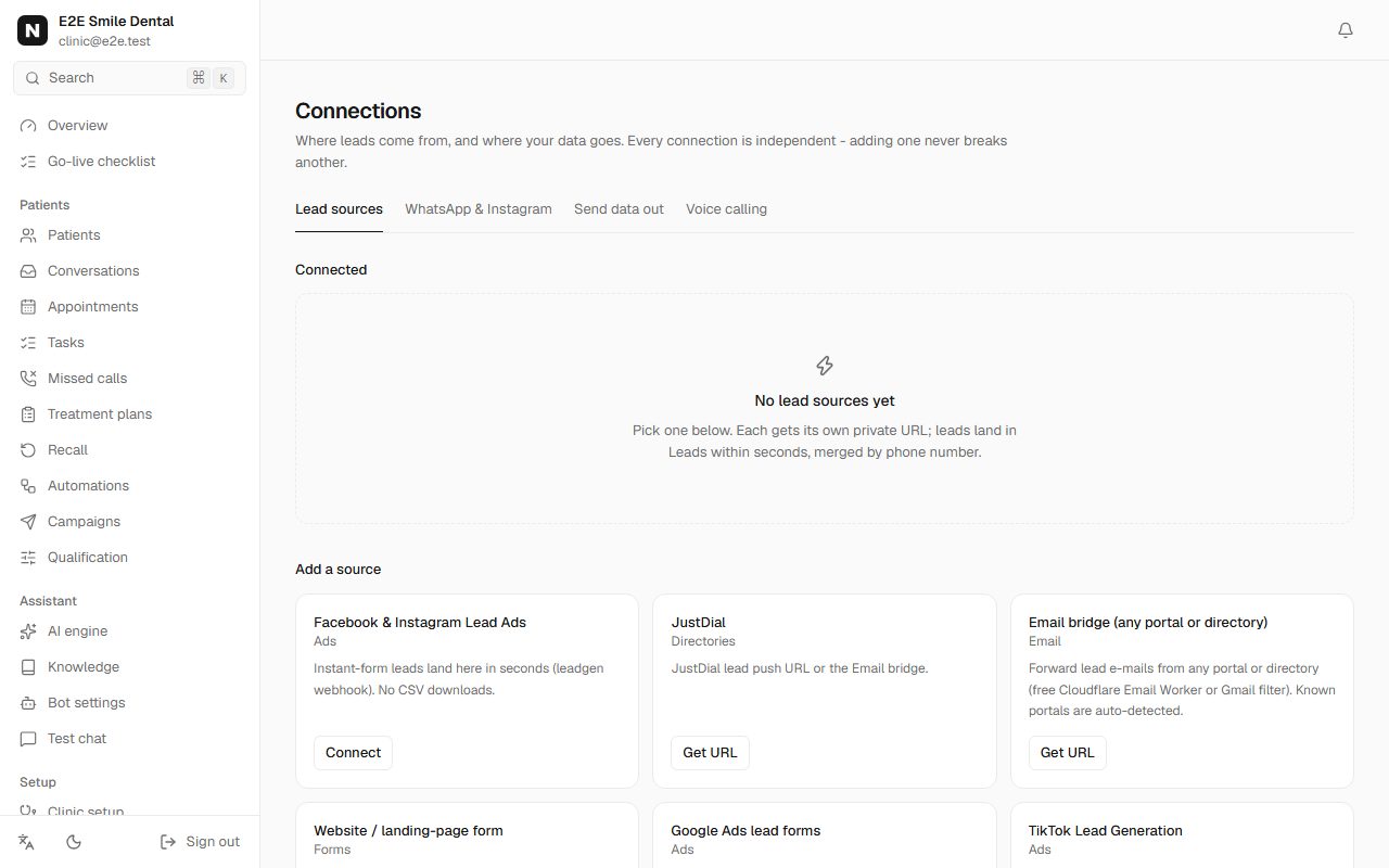 Lead sources: ad forms, website forms, portals, e-mail bridge and webhooks
