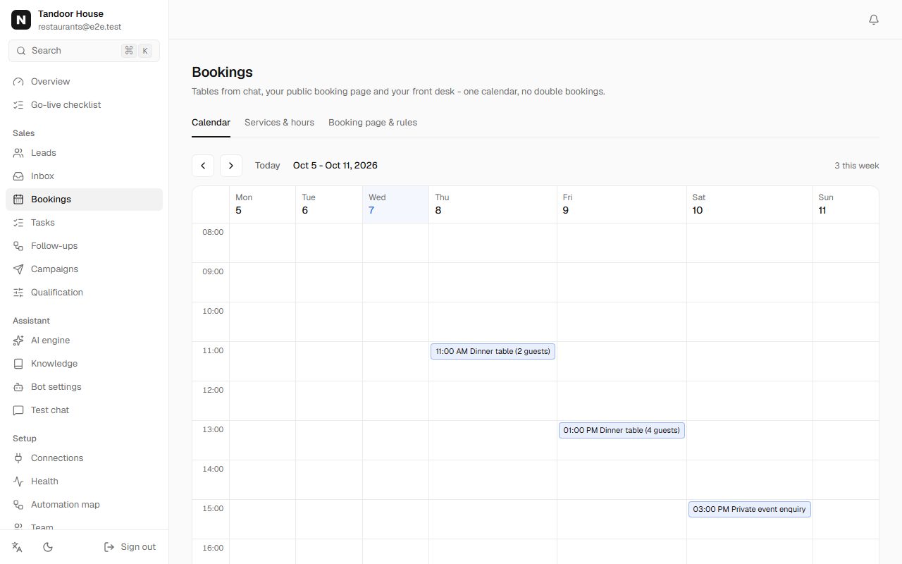 Tandoor House booking calendar with appointments the assistant booked